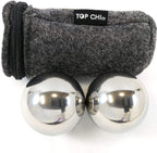 Top Chi 1 lb. 1.5 Inch Solid Stainless Steel Baoding Balls with Carry Pouch. Non-Chiming Chinese Health Balls for Hand Therapy, Exercise, and Stress Relief