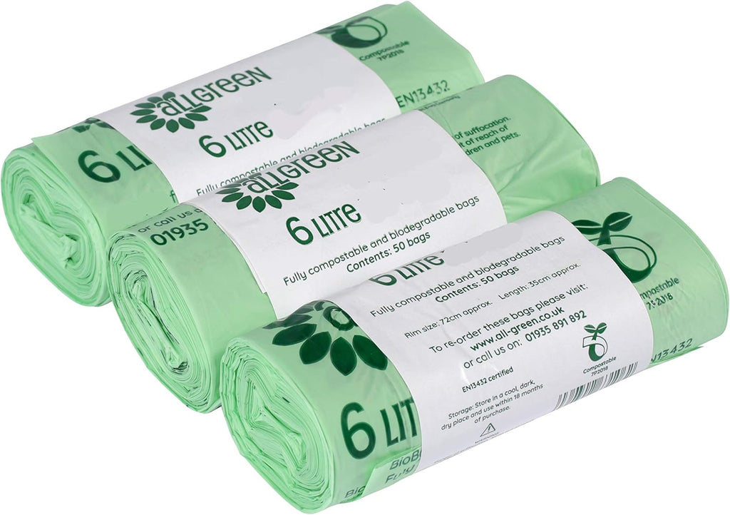All-Green 6 Litre Compostable Kitchen Caddy Liners 6L Food Waste Bin Liners, 150 Bags