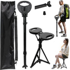 Adjustable Cane with Seat Folding Lightweight, Portable Cane Chair for Adults & Seniors, Walking Stick with Seat for Travel Hiking, with Cushion Carry Bag