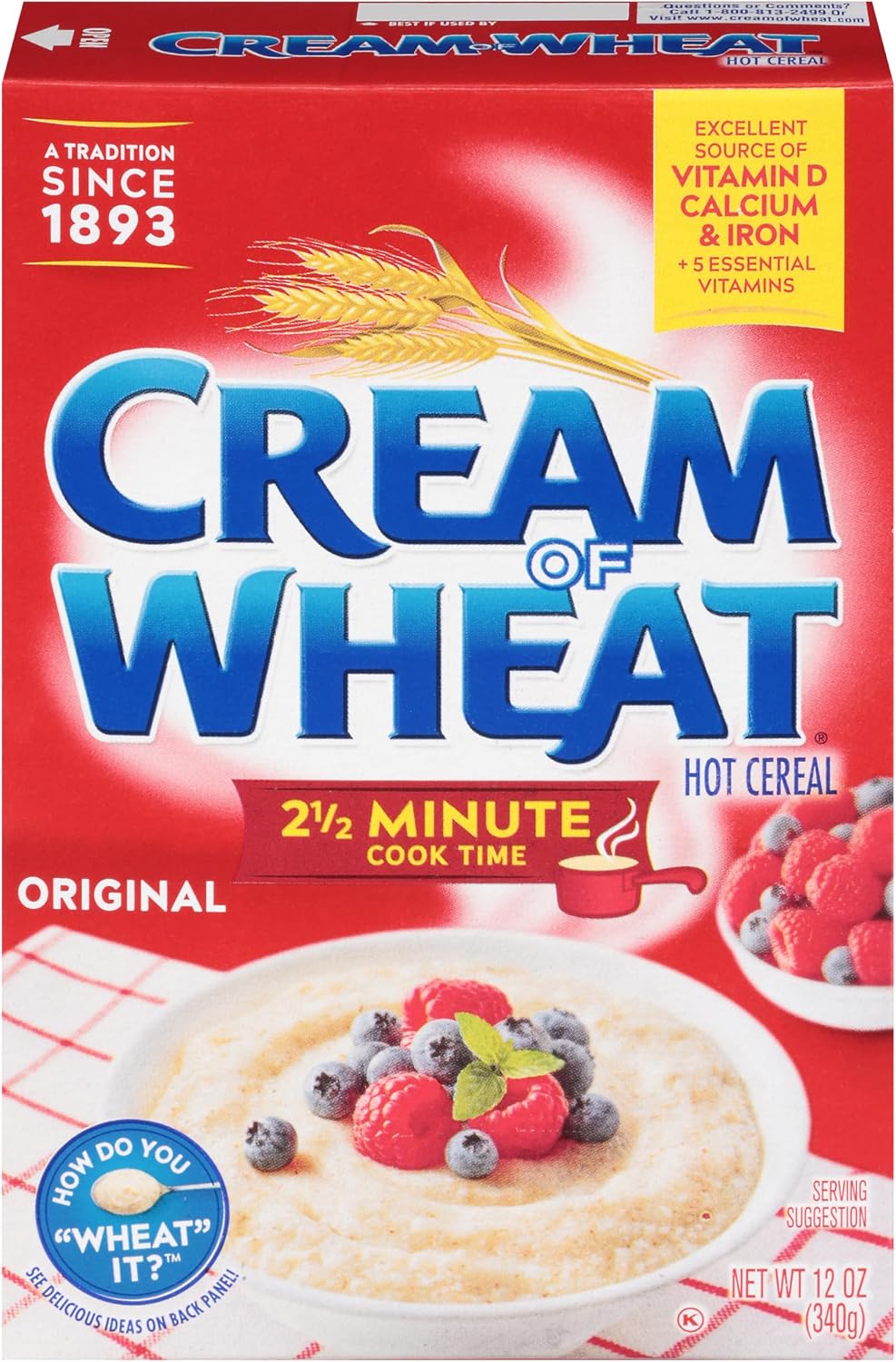 Cream of Wheat Original Stove Top Hot Cereal, 2 1/2 Minute Cook Time, 12 Ounce (Pack of 12)