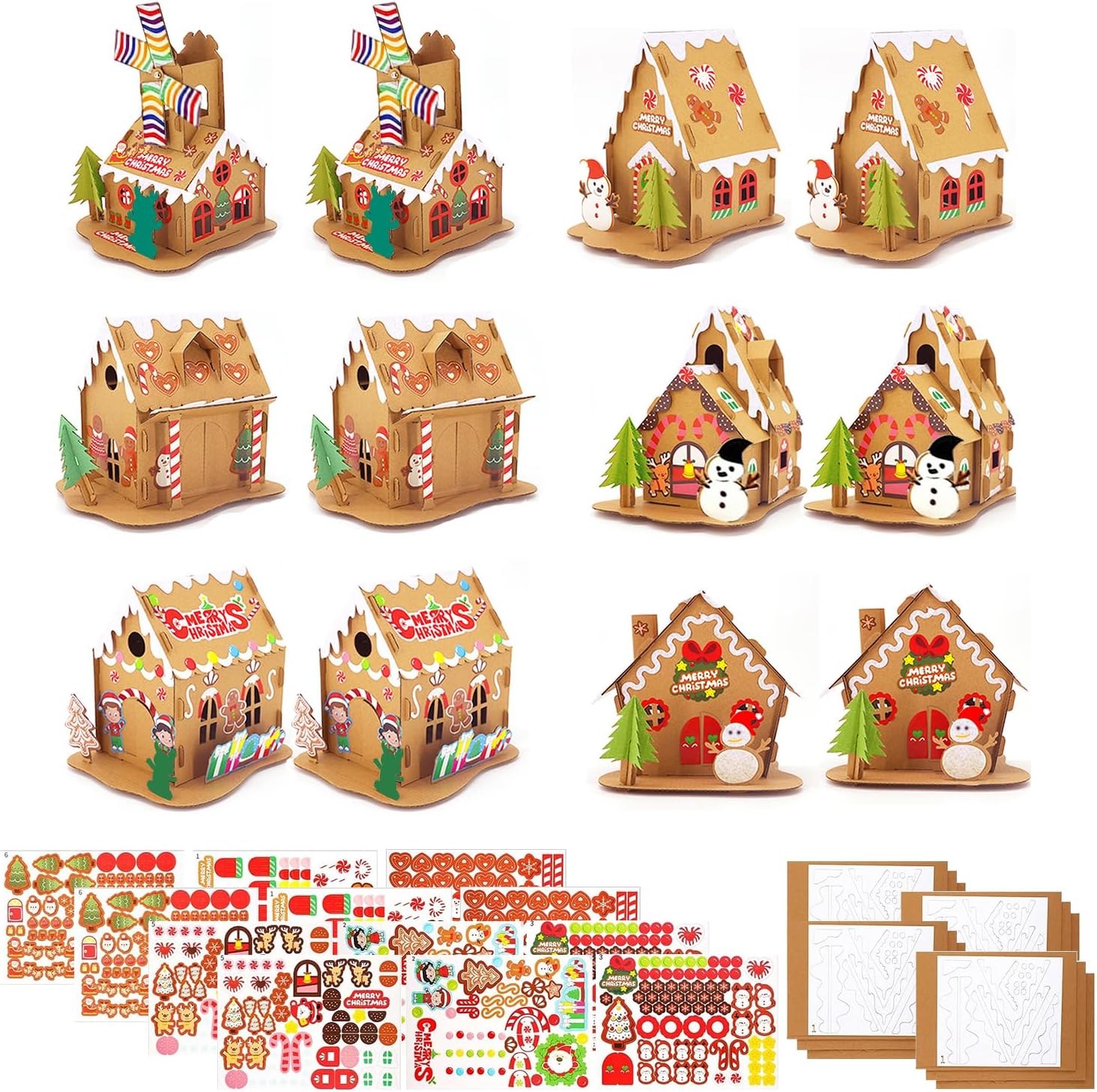 12pack Christmas Gingerbread House DIY Kit – Cardboard Houses for Kids & Adults, Holiday Party Game, Classroom Gift & Festive Home Decoration