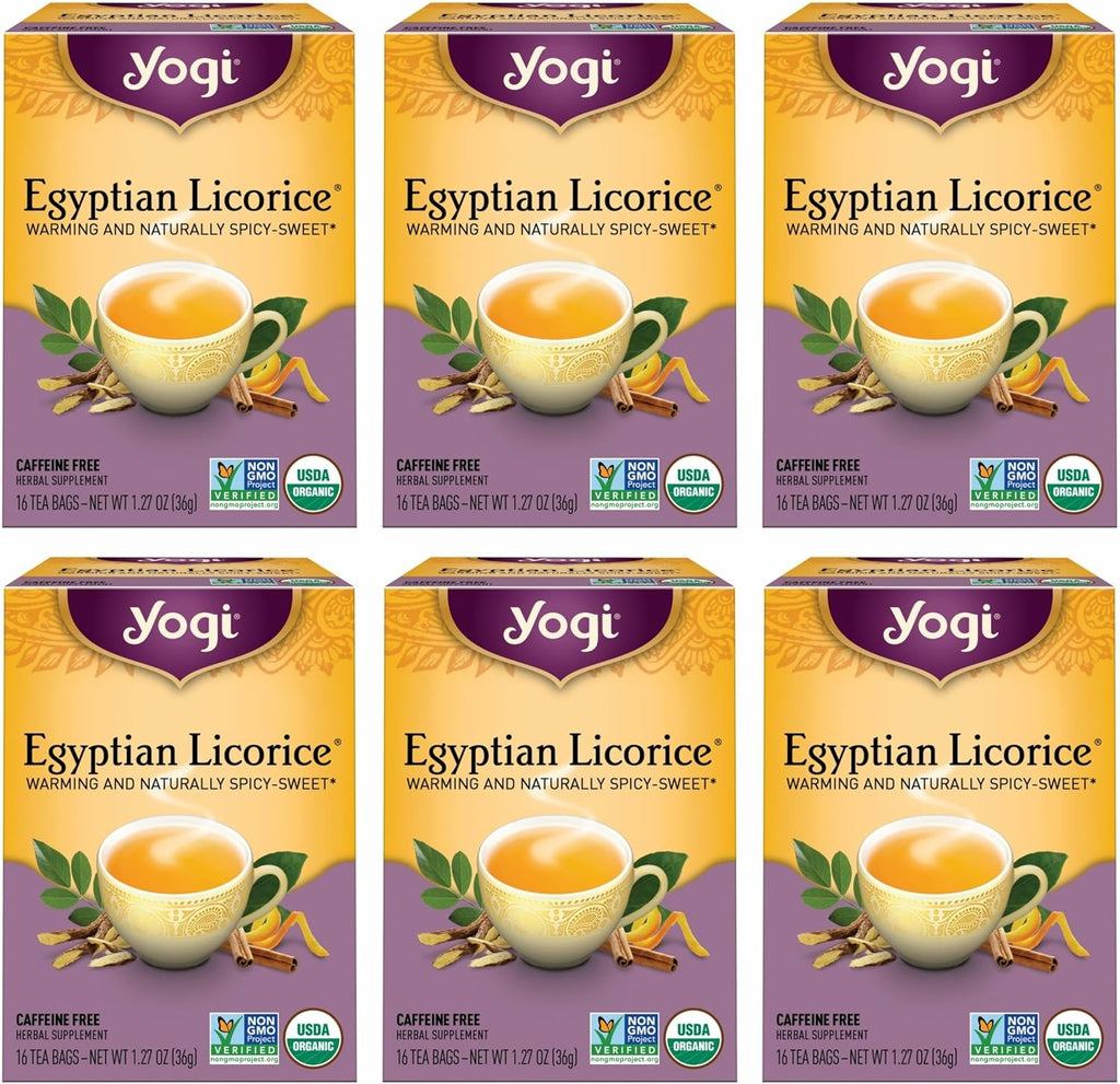 Yogi Tea - Egyptian Licorice Tea (6 Pack) - Warming and Naturally Spicy Sweet - Soothing and Caffeine Free - 96 Organic Herbal Tea Bags