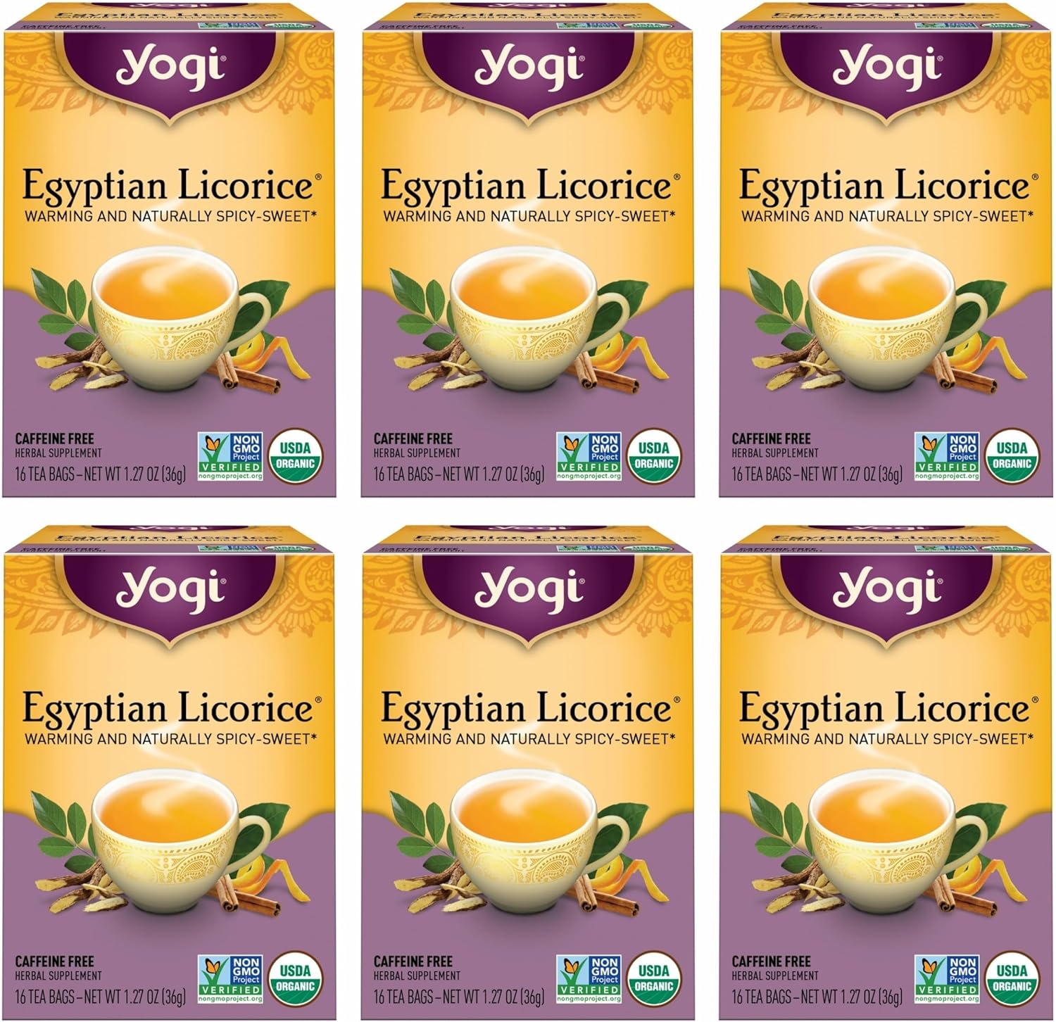 Yogi Tea - Egyptian Licorice Tea (6 Pack) - Warming and Naturally Spicy Sweet - Soothing and Caffeine Free - 96 Organic Herbal Tea Bags