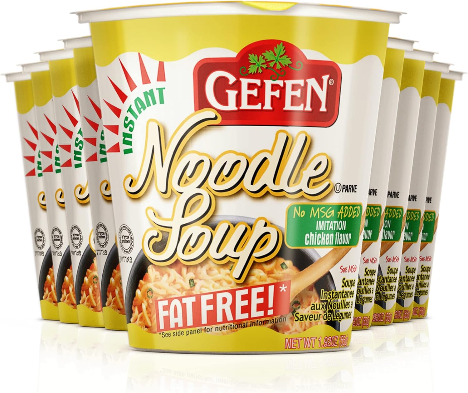 Gefen, Instant Noodle Soup Cup, Fat Free, 2.3oz, (12 pack) No MSG, Chicken Soup Flavor