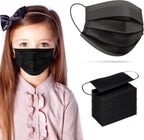 [Pack Of 100] kids Disposable Face Masks Boys and Girls 3-Ply Masks | Facial Cover with Elastic Earloops For Childcare, School (Black)