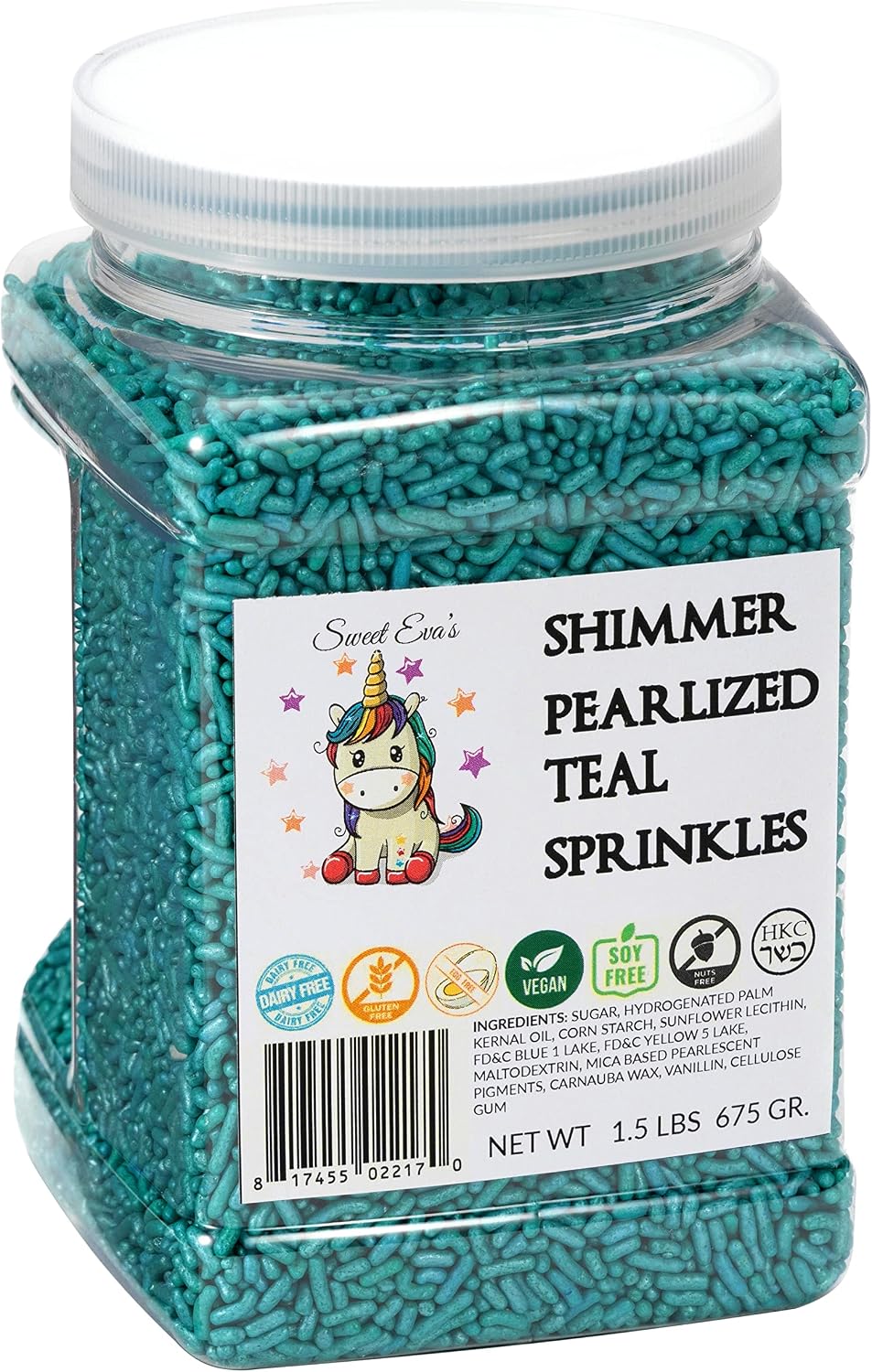 Sweet Eva’s SHIMMER PEARLIZED TEAL SPRNKLES-Jimmies,Cupcakes,Cookies,Cakes,Decorating,Baking,Topper,Bulk Candy,Dairy Free,Nut Free, Soy Free, Egg Free, Gluten Free, Kosher, Vegan, Large, 1.5 Pound