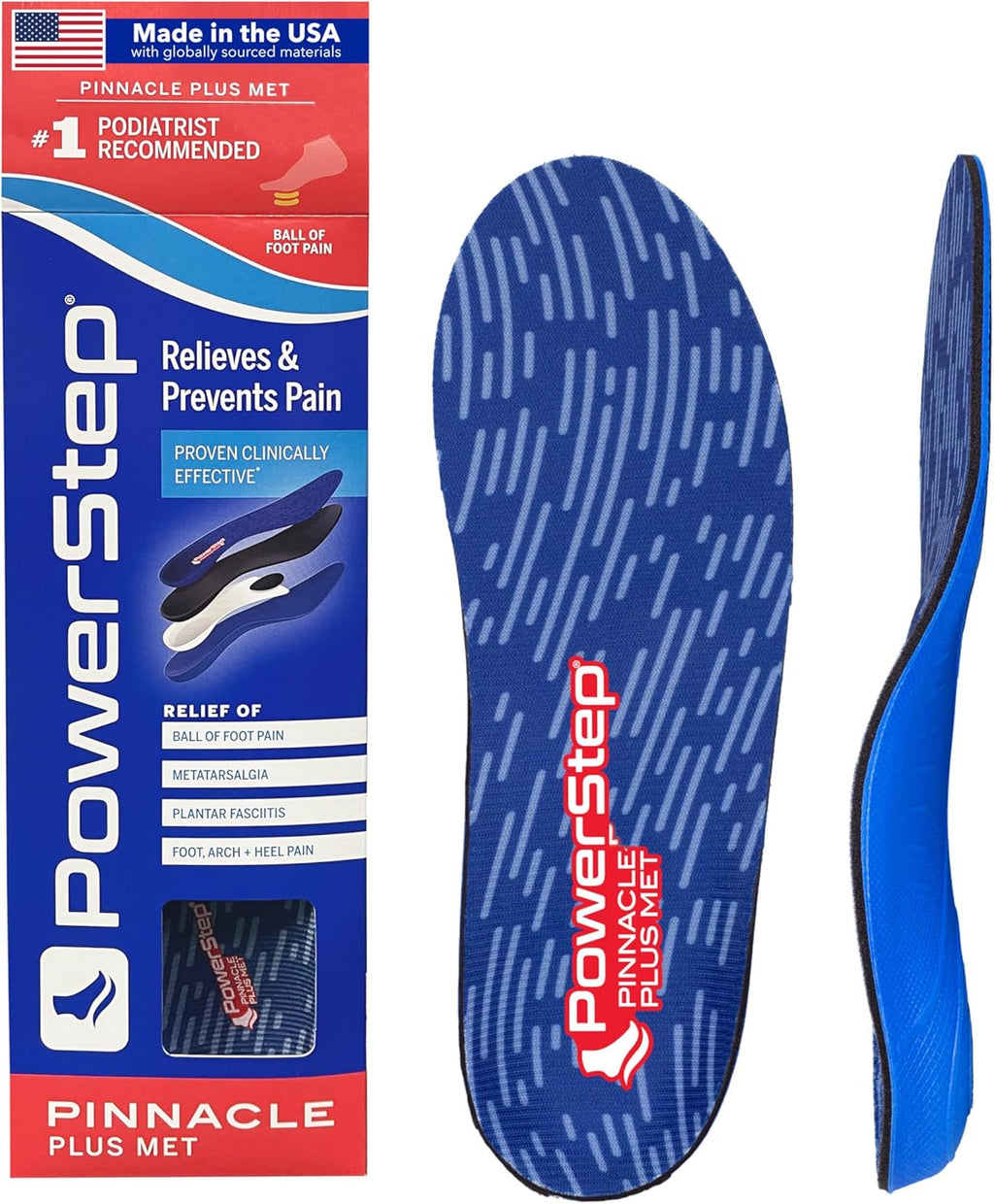 PowerStep Pinnacle Plus Met, Ball of Foot Pain Relief Orthotics, Shoe Inserts, Metatarsalgia, Arch Support, Morton's Neuroma Pain Relief, Shoe Insoles, Metatarsal Pad, Made in USA (M 12-13)