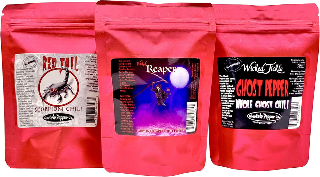 Wicked Tickle Superhot Chili Pepper Gift Set – Ghost, Scorpion & Reaper Whole Dried Peppers
