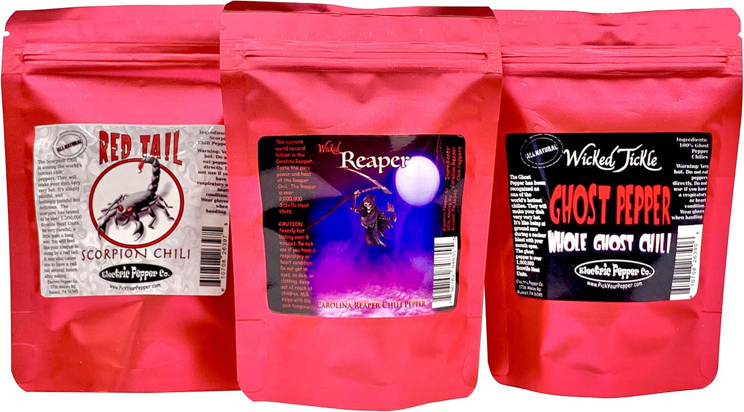 Wicked Tickle Superhot Chili Pepper Gift Set – Ghost, Scorpion & Reaper Whole Dried Peppers