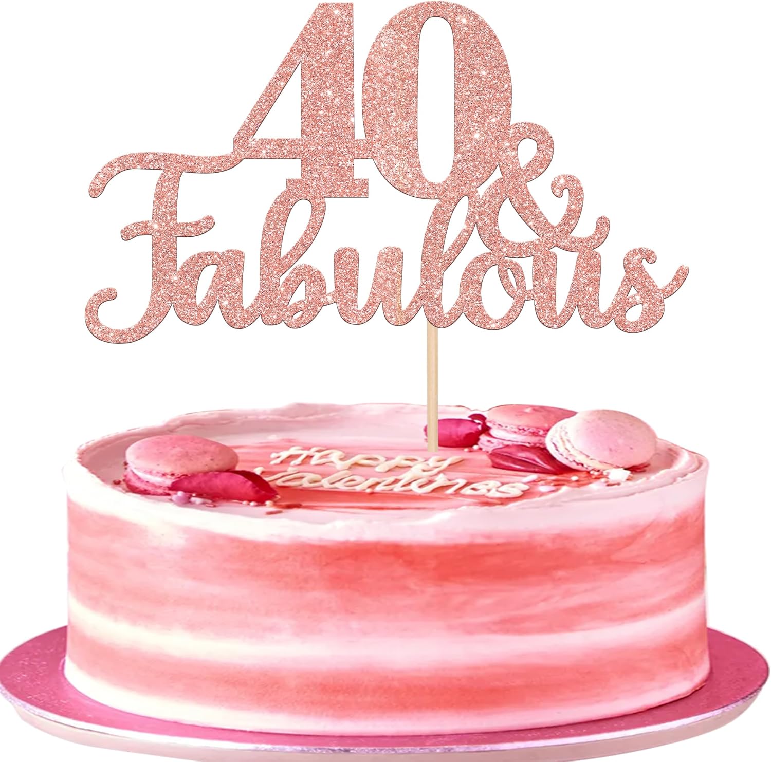 1 PCS 40 & Fabulous Cake Topper Glitter Forty and Fabulous Cake Toppers Happy 40th Birthday Cake Pick for 40th Wedding Anniversary Birthday Party Cake Decorations Supplies Rose Gold
