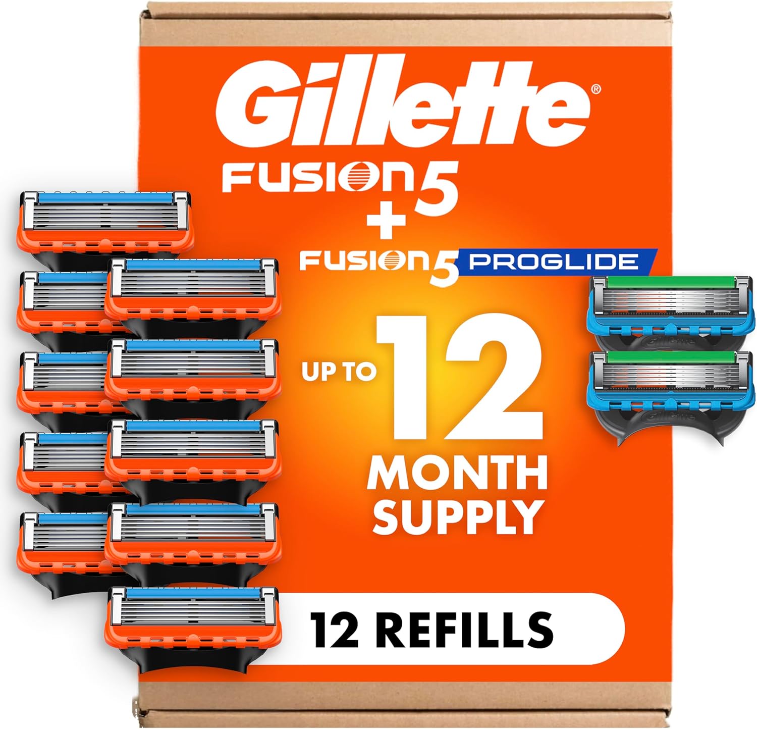 Gillette Fusion5 and ProGlide Men's Razor Blade Refills, 5-Blade Cartridges, Variety Pack, 12 Count