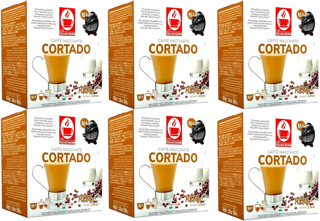 Bonini Dolce Gusto Compatible Cortado Coffee Pods (Pack of 6, Total 96 pods)