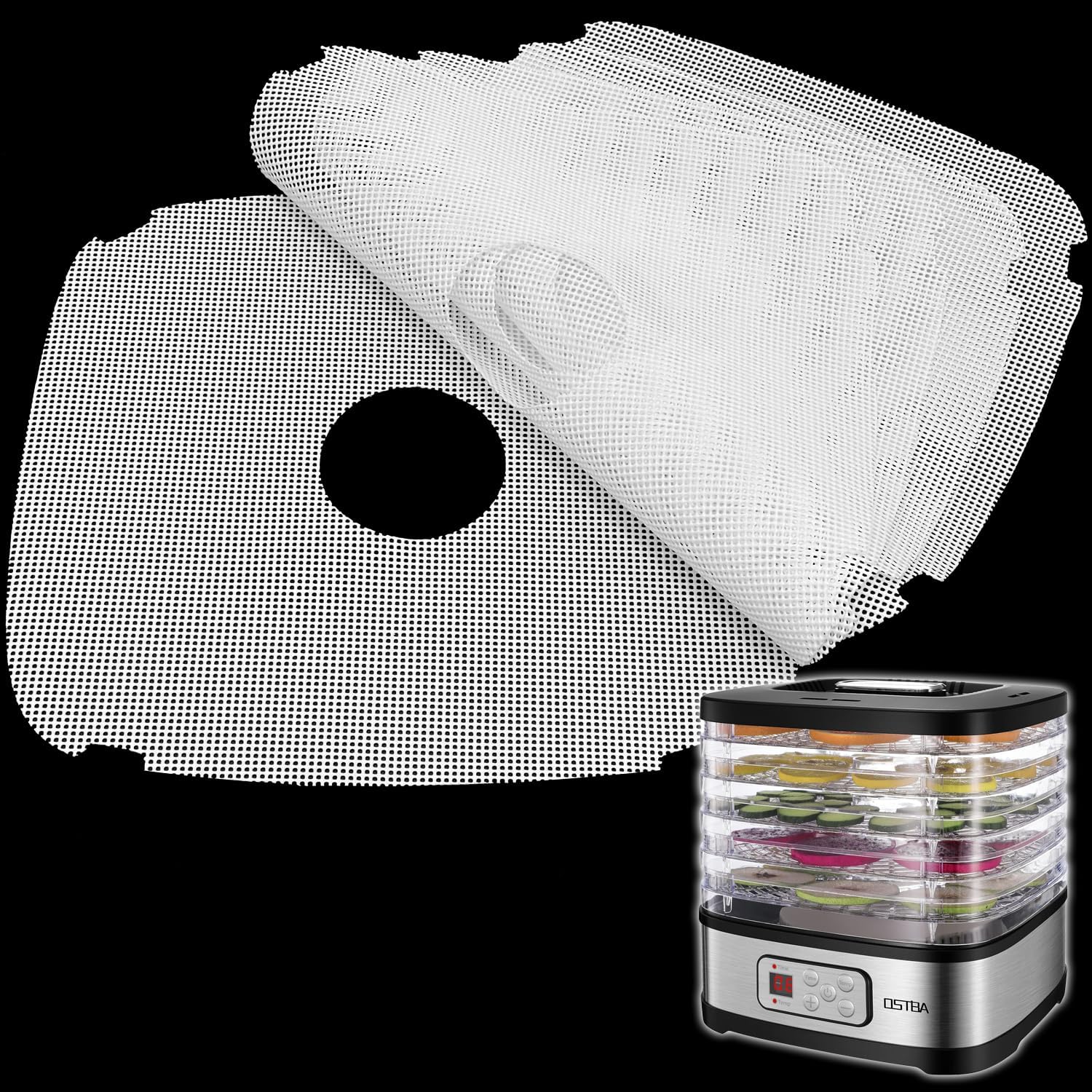 GUCUJI Silicone Dehydrator Sheets for OSTBA Food Dehydrator, Non-Stick BPA Free, Pack of 5 (Premium Reusable Food Dehydrator Mesh Mats)
