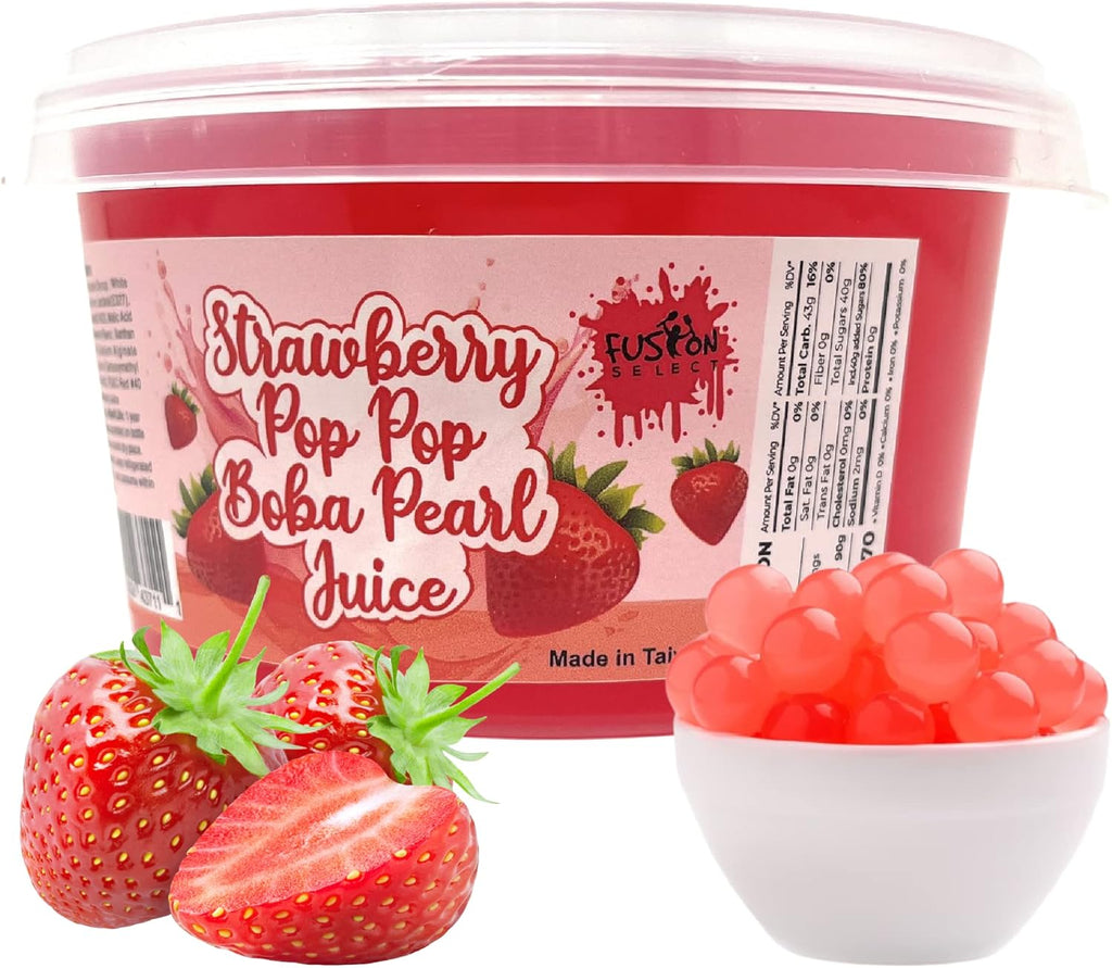 Fusion Select Boba Bursting Bobaz Popping Bobaz Pearls Fruit Tea Snack Toppings (490 Grams, Strawberry)