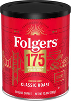 Folgers Classic Medium Roast Ground Coffee, 10.3 Oz 175th Anniversary Limited Edition Metal Can