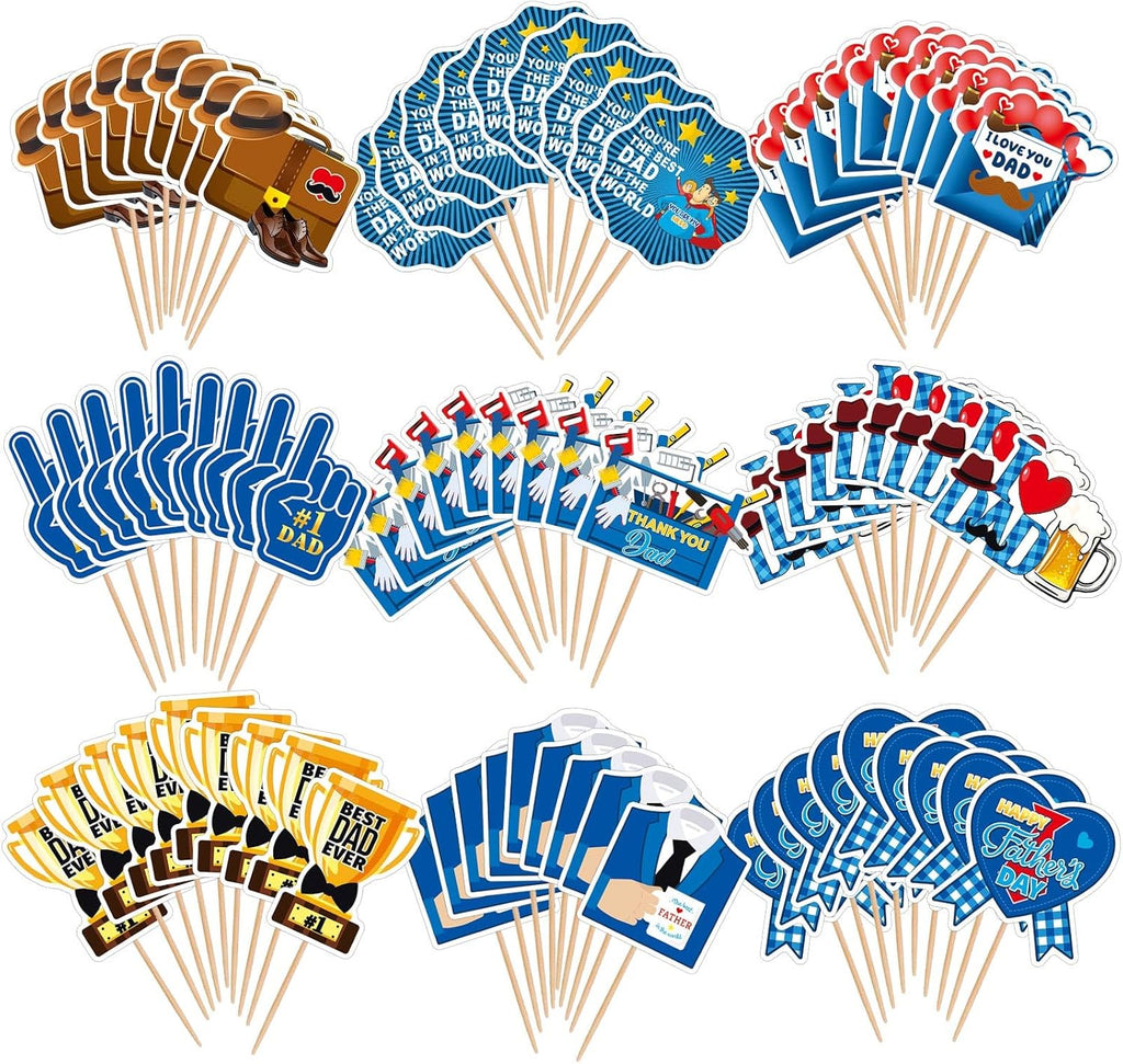 SANNIX 72Pcs Father's Day Cupcake Toppers, Happy Fathers Day Cake Toppers Best Dad Ever Cupcake Picks for Father Day Decorations Birthday Party Cupcake Decorations (9 Design)