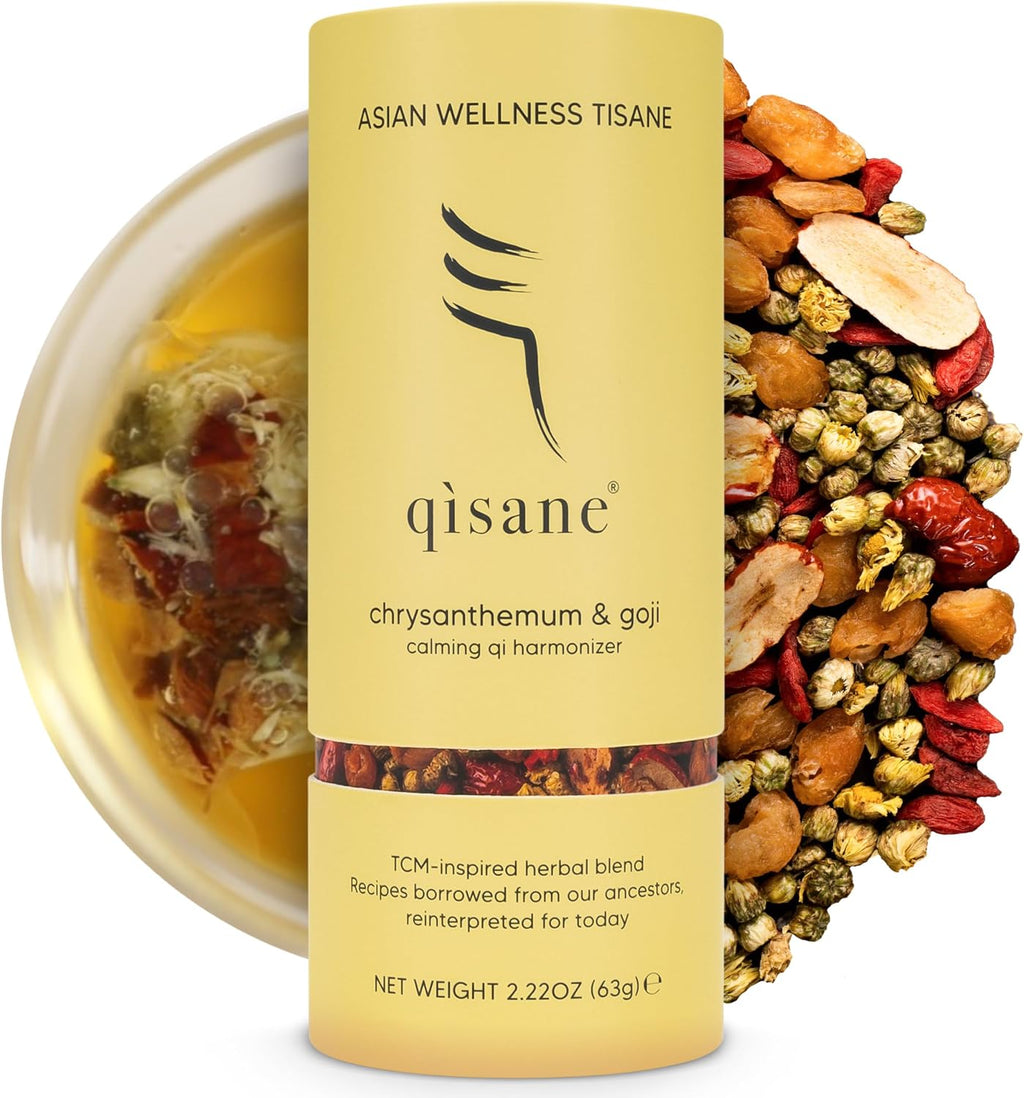 qìsane Chrysanthemum Tea Bags with Dried Goji Berries Organic - Dried Chrysanthemum Flowers, Dried Longan Fruit & Jujube Dates - Herbal Tea Bag to Support Calmness - 10 sachets (~30 cups)