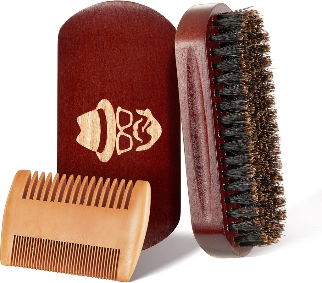 Beard Brush, 100% Boar Bristle Natural Black Walnut Wood Beard Comb Hair Mustache Shaving Brush Facial Hair Brush