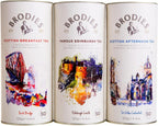 Brodies Tea, Scottish Tea Sampler, Breakfast, Afternoon & Famous Edinburgh, Black Tea Imported from Scotland, Canister of 50 Bags (Pack of 3)