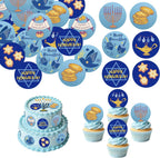 40PCS Edible Happy Hanukkah Cupcake Toppers Wafer Paper Candlestick Menorah Cake Topper Decorations for Sparkle Jewish Birthday Chanukah Holiday Party Decoration Supplies