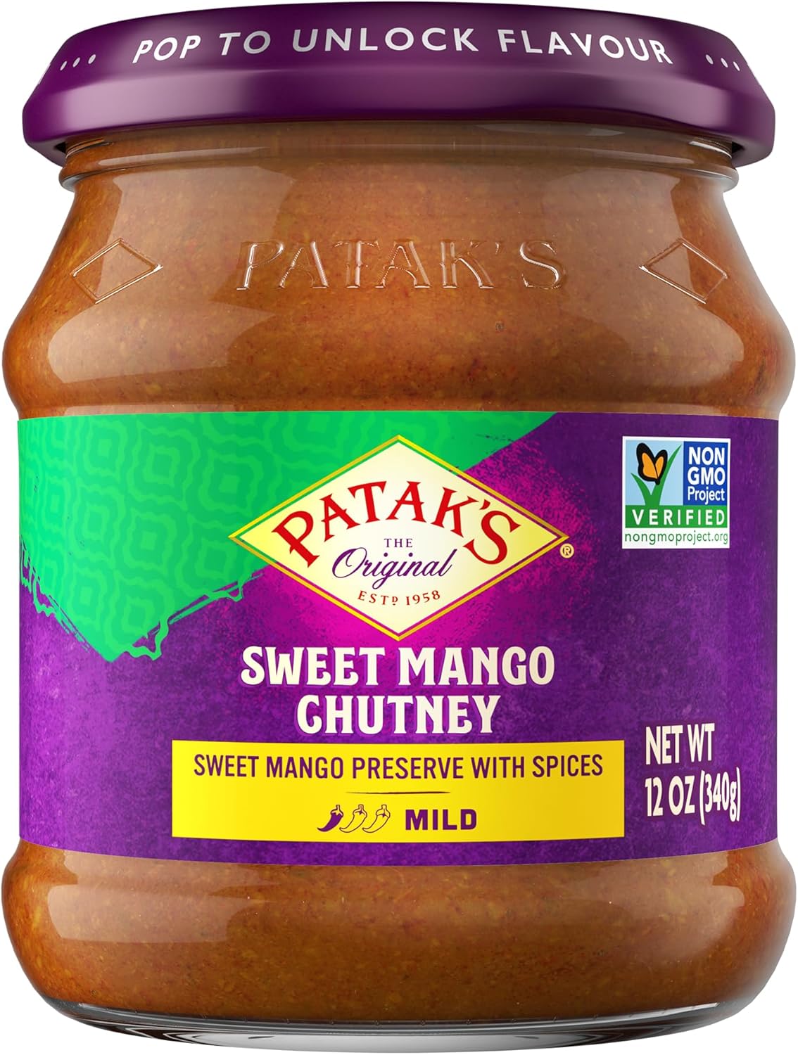 Patak’s Sweet Mango Chutney - Pack of 2 - Mild & Fruity Mango Chutney with Garlic, Ginger & Paprika - Vegan & Gluten-Free - Perfect for Meats, Cheese Platters & Veggie Dips - 12 oz