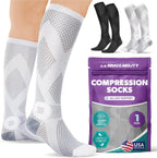 BraceAbility Knee High Compression Socks 20-30 mmHg - Support Stockings for Women, Men, Circulation, Running, Flying, Post Surgery, Varicose Veins, Diabetic Foot Pain - 1 Pair Closed Toe (L - Gray)