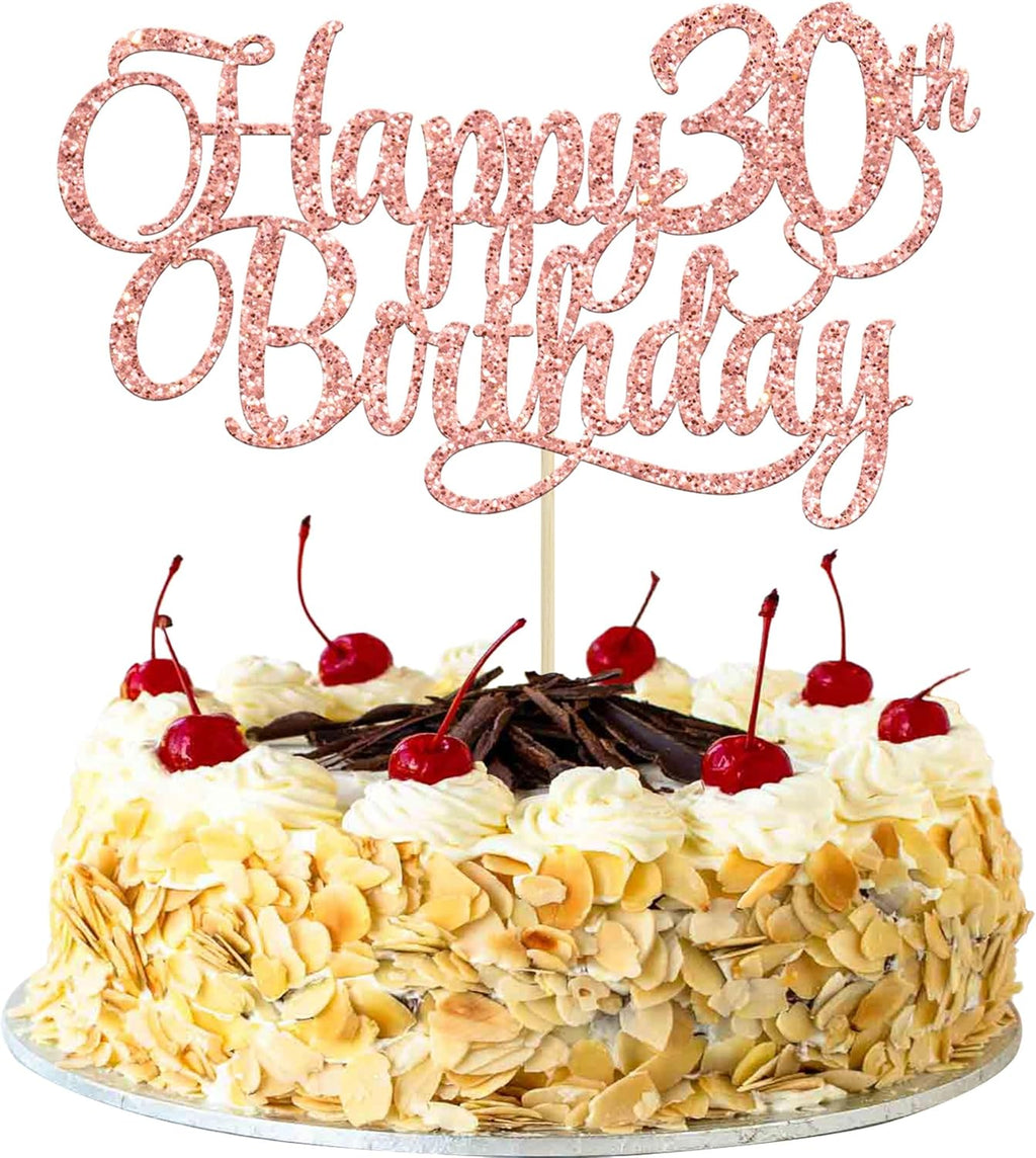 1 Pack Happy 30th Birthday Cake Topper Rose Gold Glitter Number 30 Thirty Years Old Birthday Cake Pick Decoration For 30th Birthday Celebrating Anniversary Party Supplies