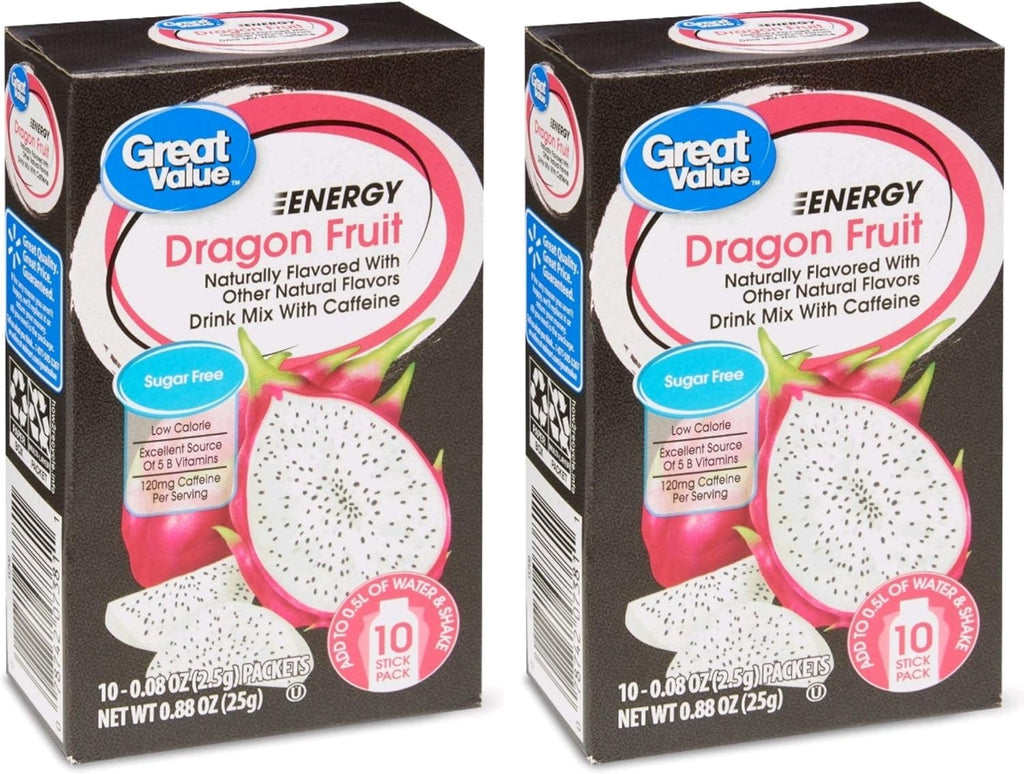 Great Value Energy Drink Mix, Dragon Fruit, Sugar-Free, 0.88 oz (Pack of 2)