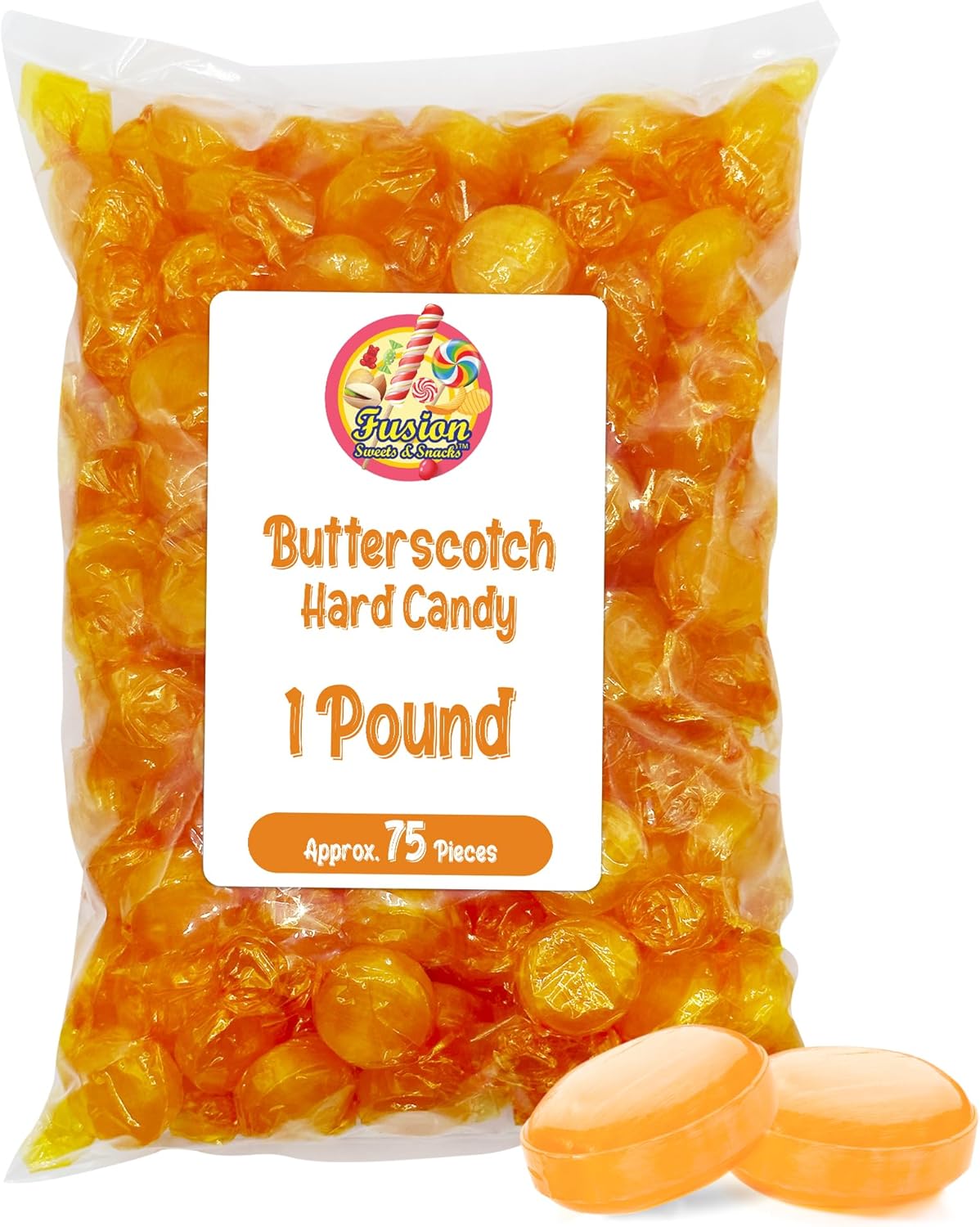 Butterscotch Hard Candy - 1LB Bag of Individually Wrapped Butter Scotch Bulk Candy, Yellow Butterscotch Discs Are Perfect For Snacks And Parties (Approx. 75 Pieces)