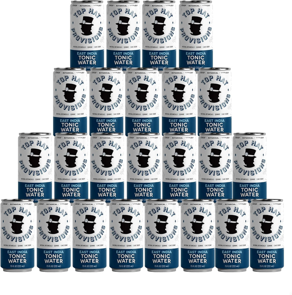 Top Hat East India Tonic Water with Real Quinine - Ideal for Cocktails & Mocktails - Profoundly Carbonated & Less Sweet - 52 Calories per Can - 7.5 Fl oz (Pack of 24)