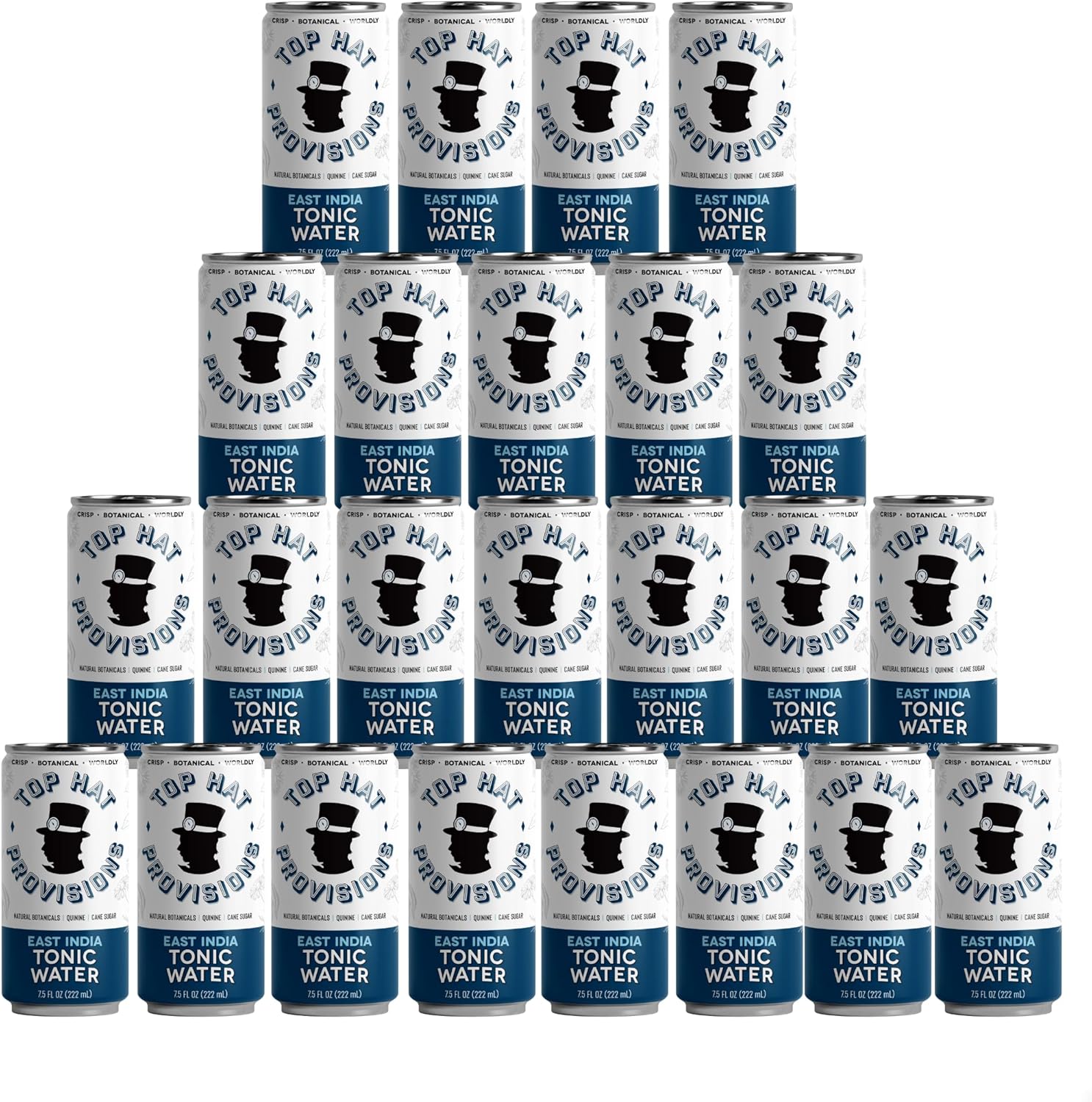 Top Hat East India Tonic Water with Real Quinine - Ideal for Cocktails & Mocktails - Profoundly Carbonated & Less Sweet - 52 Calories per Can - 7.5 Fl oz (Pack of 24)