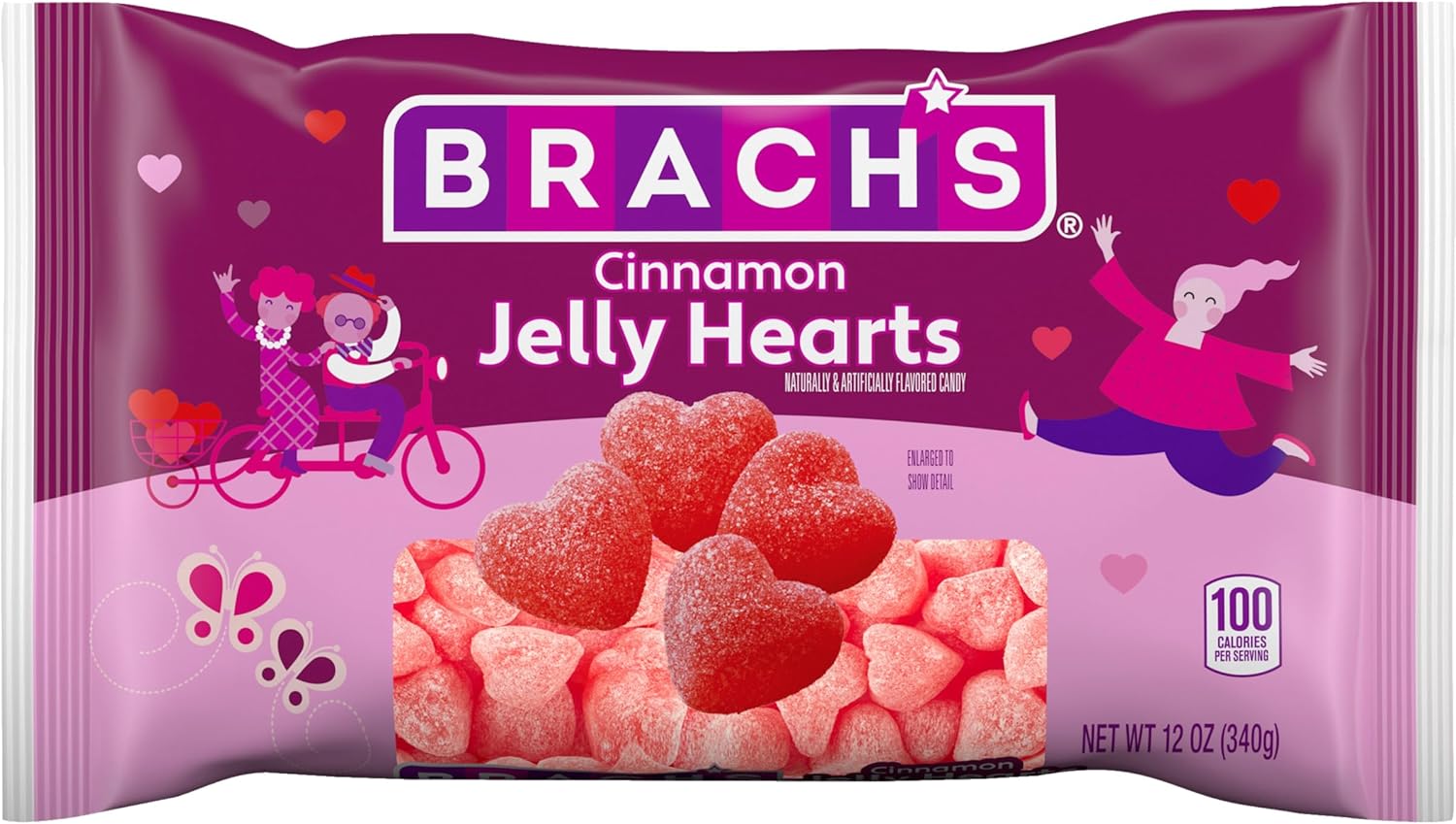 Brach's Cinnamon Jelly Hearts, Valentine’s Day Candy, Classic Gummy Candy, Valentine's Red Cinnamon Hearts, 12 oz Bag