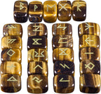 mookaitedecor Rune Stones Set with Engraved Elder Futhark Alphabet Crystal Meditation Divination, Tiger's Eye