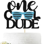 One Cool Dude Cake Topper - Baby Boy 1st Birthday Cake Decoration - Birthday Dude Photo Props(Black and Blue)