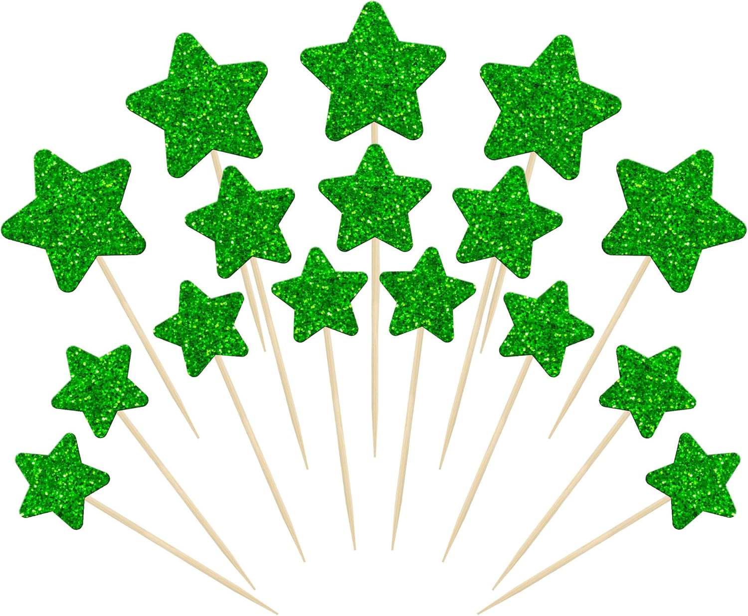 Gyufise 42Pcs Star Cupcake Toppers Green Glitter Assembled Twinkle Star Cupcake Picks Wedding Engagement Bridal Shower Birthday Party Cake Decorations Supplies Mixed Size