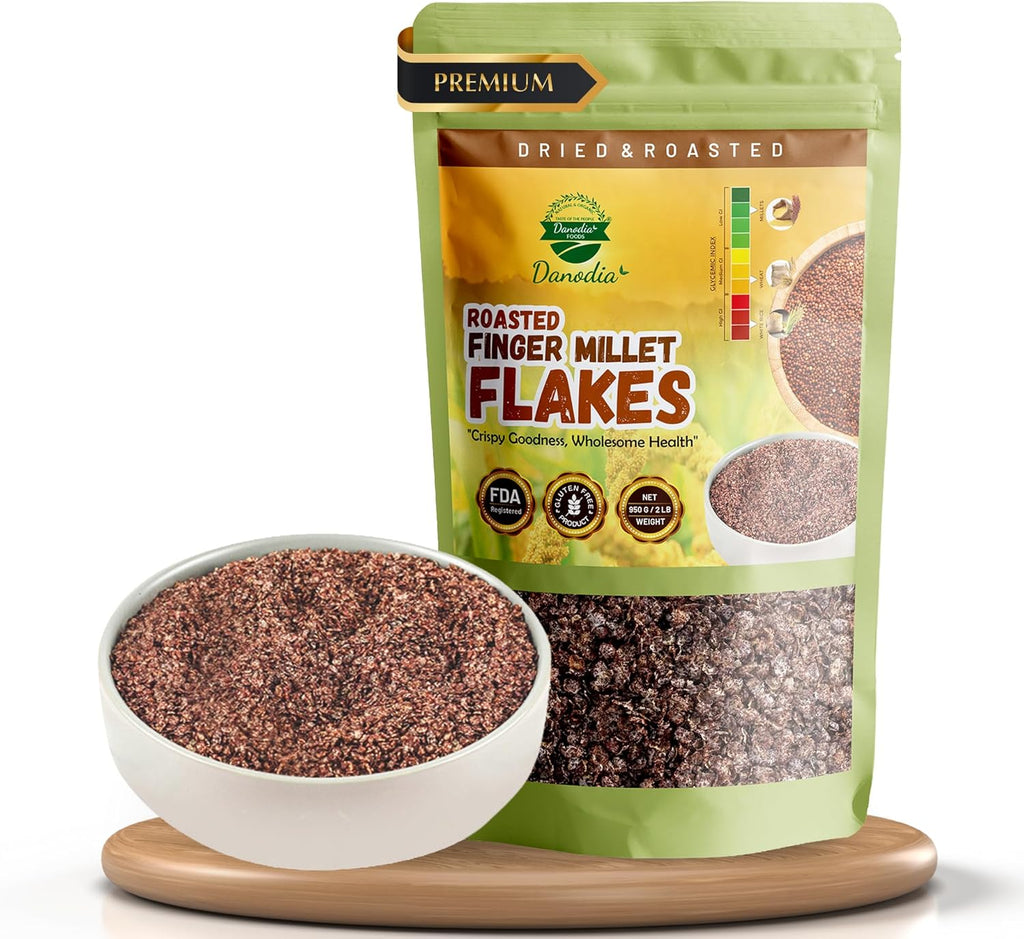 Danodia Foods Finger Millet Flakes (Ragi) – 450g (0.99 lbs) | Gluten-Free & Non-GMO | Traditional Unpolished Millet Flakes | Ideal for Indian & Fusion Recipes