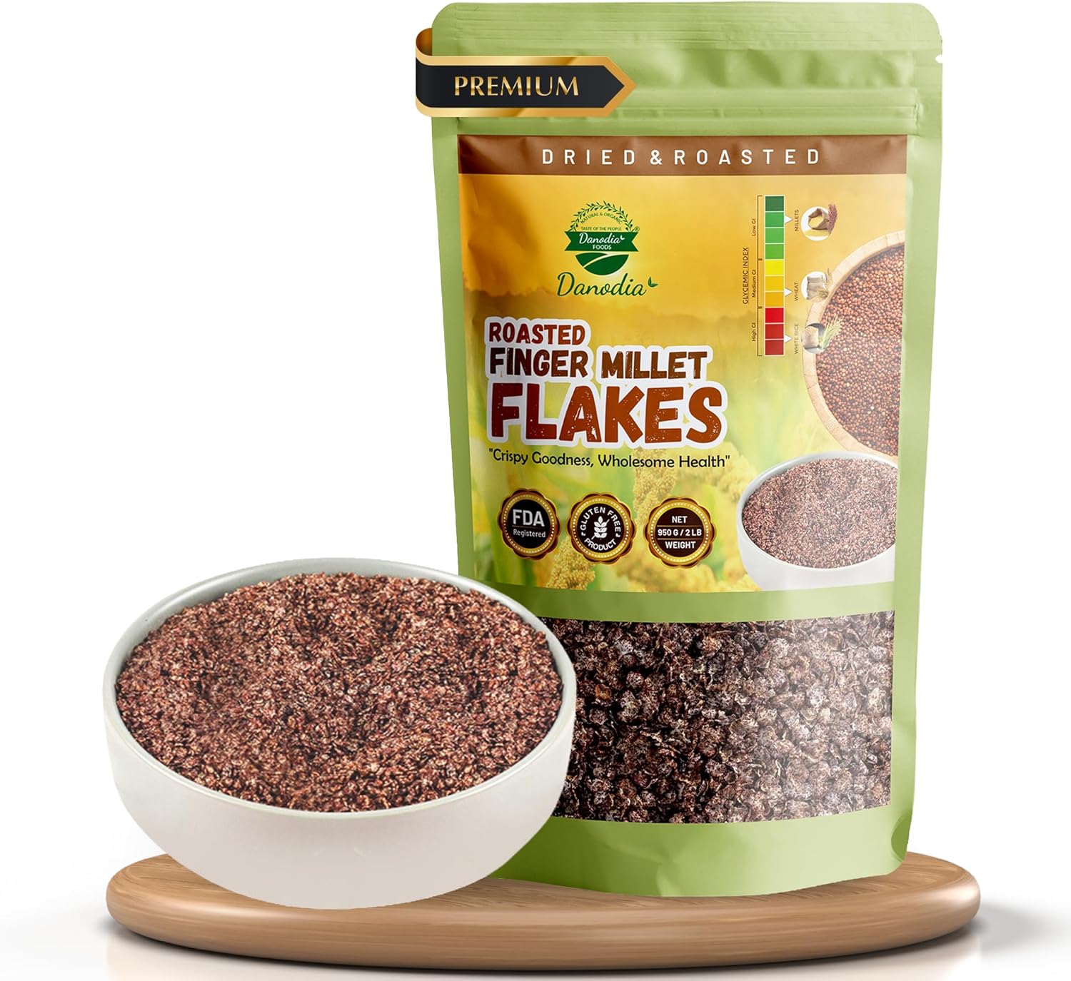 Danodia Foods Finger Millet Flakes (Ragi) – 450g (0.99 lbs) | Gluten-Free & Non-GMO | Traditional Unpolished Millet Flakes | Ideal for Indian & Fusion Recipes