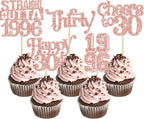 Gyufise 30Pcs Happy 30th Birthday Cupcake Toppers Glitter Thirty Straight Outta 1996 Cupcake Picks Cheers to 30 Fabulous Cake Decorations for Happy 30th Birthday Anniversary Party Supplies Rose Gold