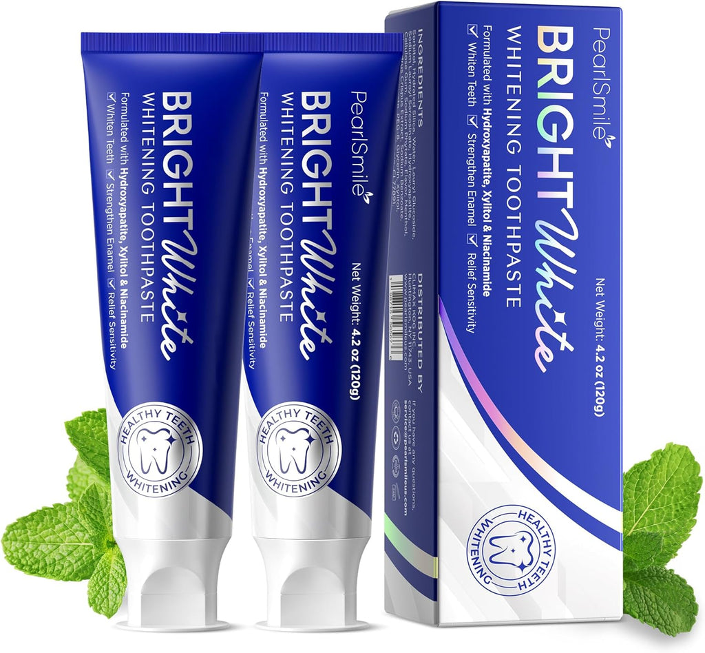 PearlSmile Hydroxyapatite Niacinamide Whitening Toothpaste – 5% Niacinamide + 10% Nano-Hydroxyapatite (nHAp) – Strengthens Enamel & Remineralizes – Fluoride-Free, 4.2oz (Pack of 2)