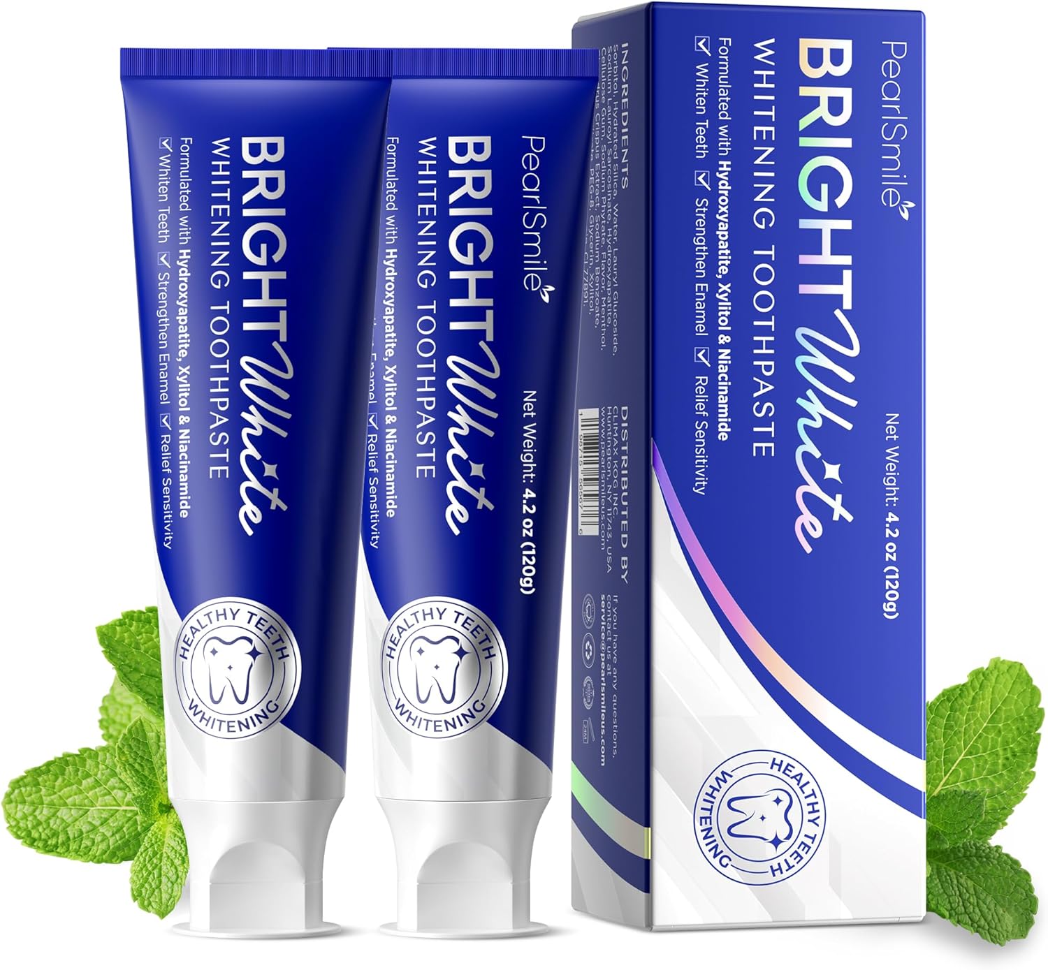PearlSmile Hydroxyapatite Niacinamide Whitening Toothpaste – 5% Niacinamide + 10% Nano-Hydroxyapatite (nHAp) – Strengthens Enamel & Remineralizes – Fluoride-Free, 4.2oz (Pack of 2)
