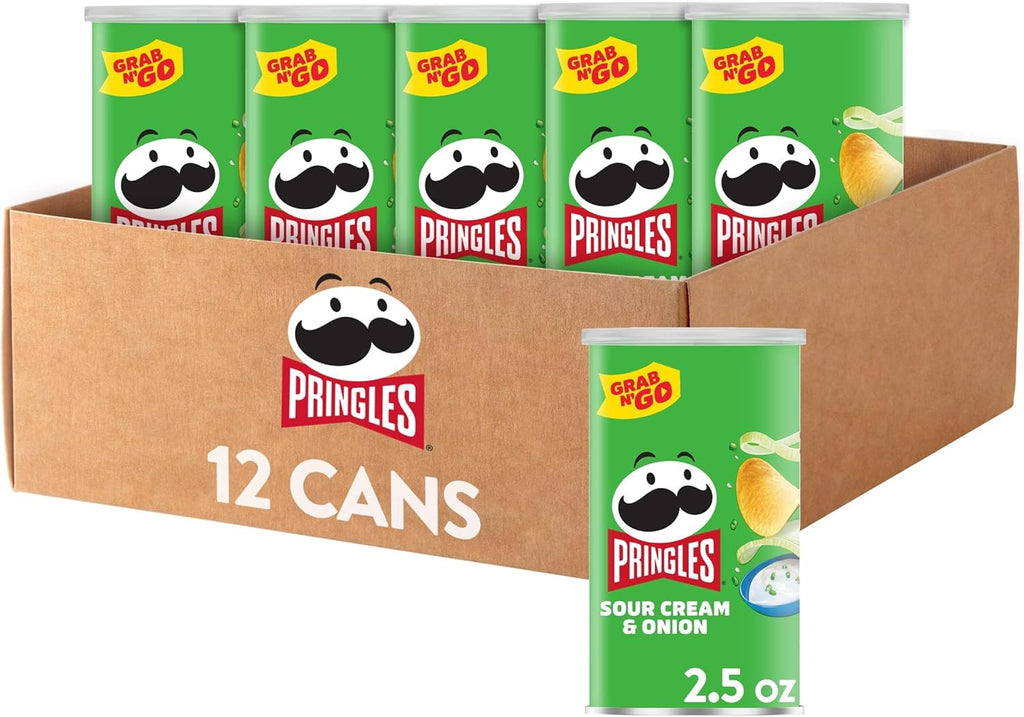 Pringles Potato Crisps Chips, Lunch Snacks, Office and Kids Snacks, Grab N' Go, Sour Cream and Onion, 1.88 Pounds (12 Cans)