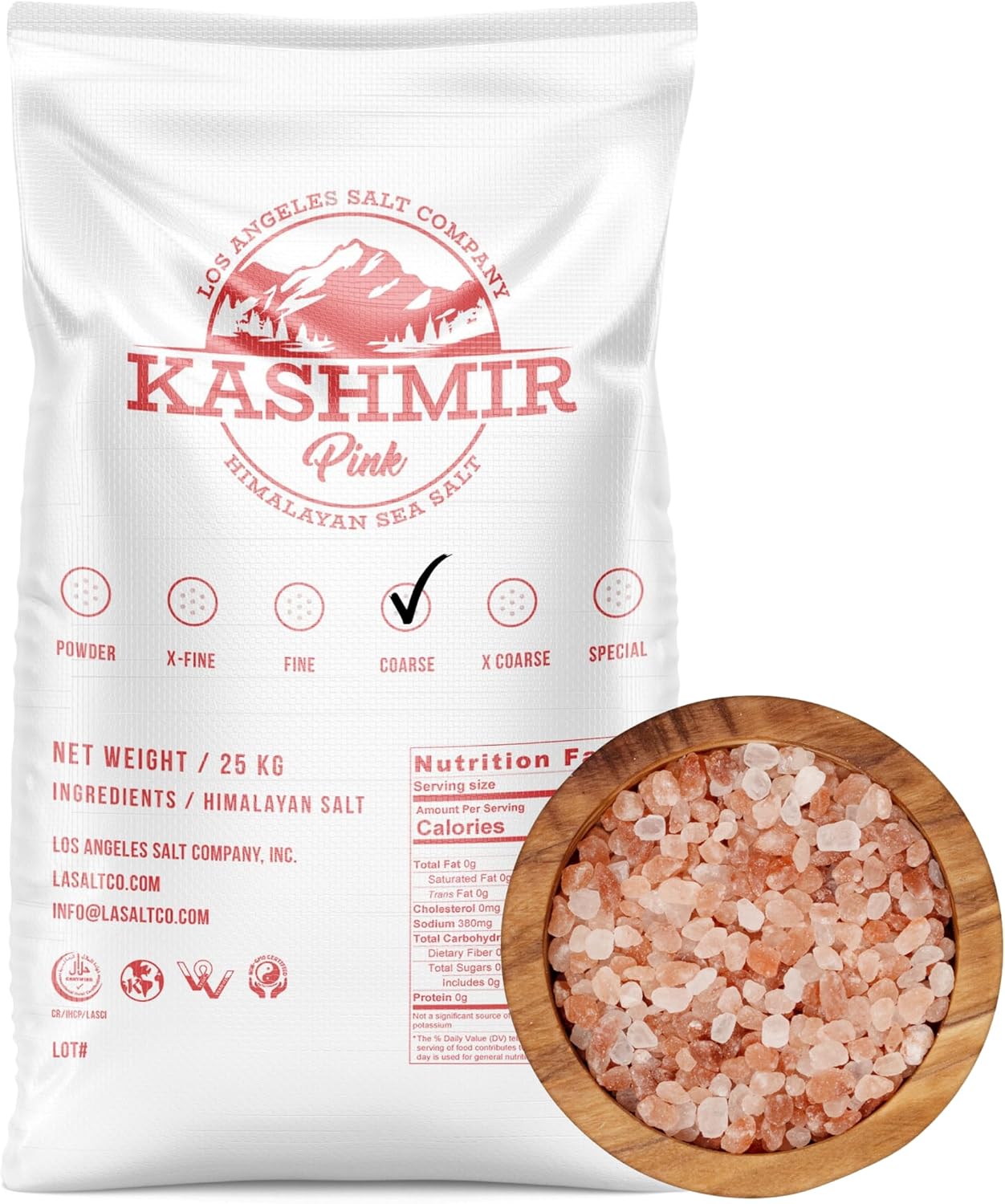 LA Salt's Kashmir Pink® Himalayan Salt, Coarse Grain (2-3mm), 55 Pound Bulk Bag