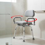 Platinum Health Revolution Pivoting Shower Chair for Bathtub, Adjustable Swivel Seat with Padded Back and Arms, Adjustable Space Saving Design for Tubs, Shower, for Elderly, Handicap & Seniors, Gray