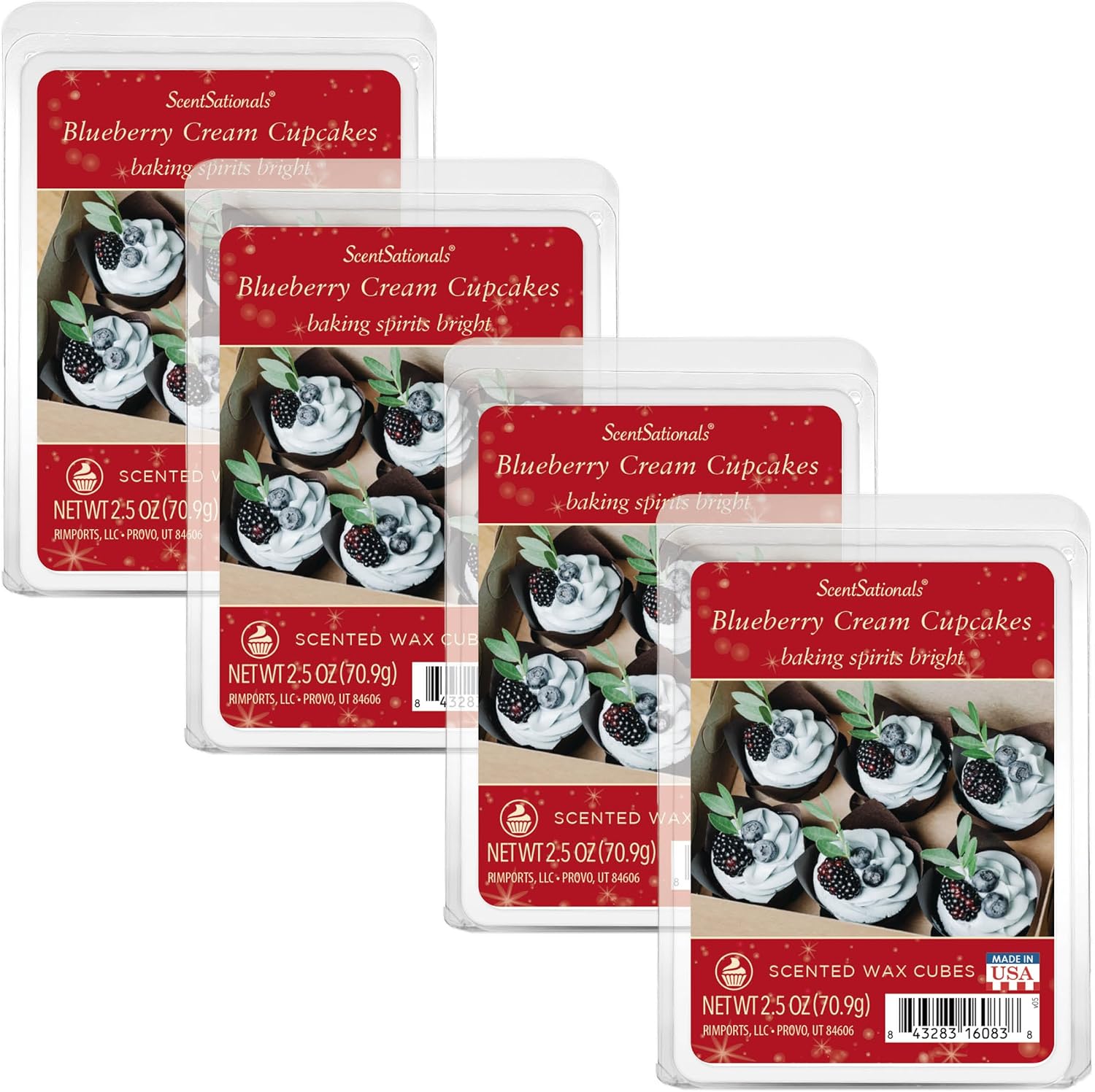Scentsationals Wax Melts Strong Scent - Blueberry Cream Cupcakes - Long Lasting Scented Wax Cubes for Warmers, 10oz (24-Cubes)