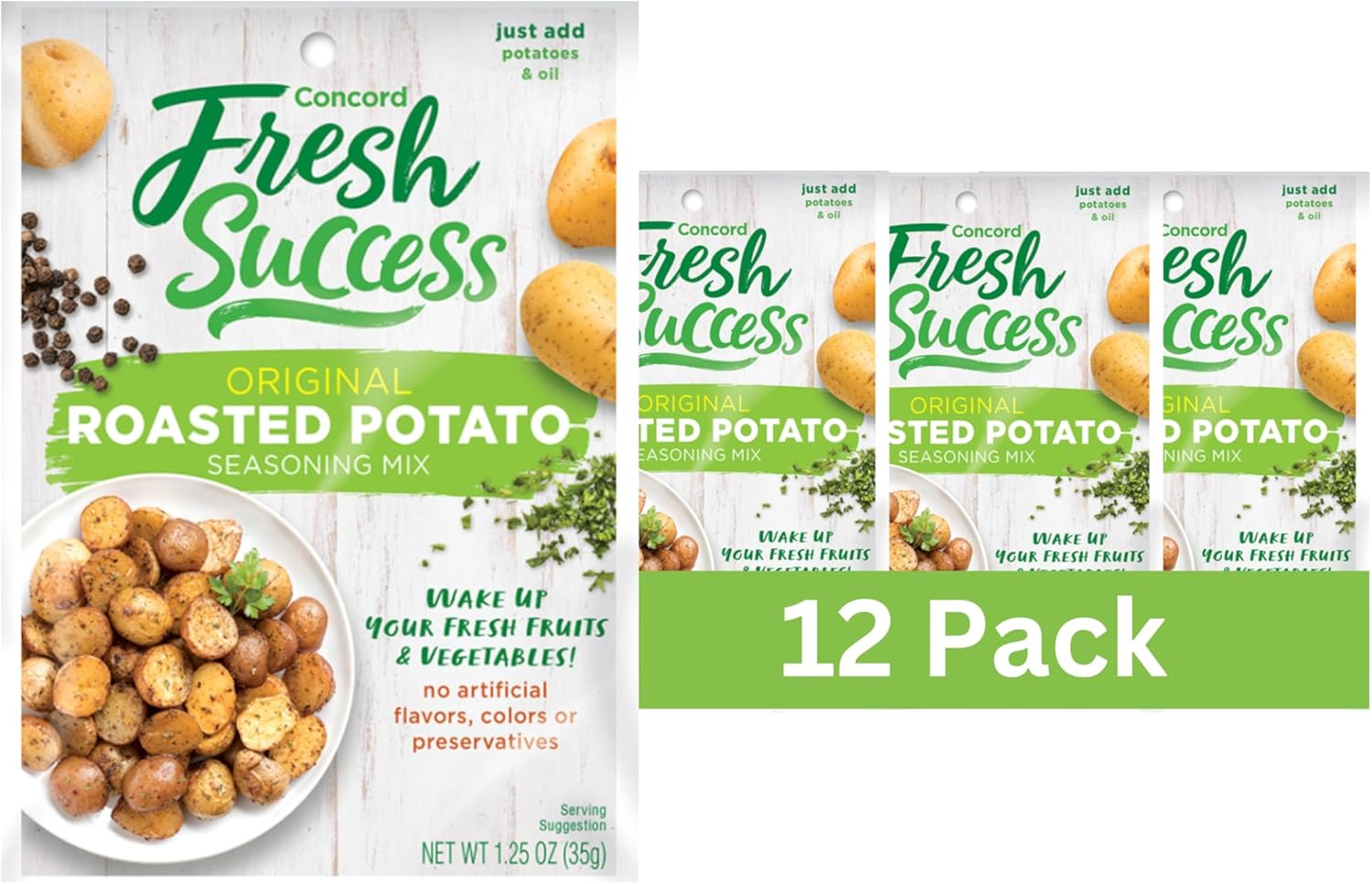 Concord Foods Original Roasted Potato Seasoning Mix: Elevate Your Potatoes with Spices, Garlic, and Herbs - Simply Mix, Bake, and Serve for Flavorful Potatoes (1.25 Oz Pack of 12)