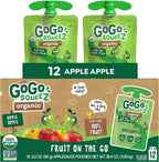 GoGo squeeZ No Sugar Added Organic Applesauce and Fruit Puree, Apple Apple, 3.2 oz Pouches (Pack of 12), Fruit Snacks for Kids, Gluten Free, Nut Free, Recloseable Cap, BPA Free