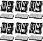 Geosar 12 Set 8 in 1 Manicure Set Stainless Steel Nail Clippers Kit Pedicure Care Tools with Leather Case Travel Grooming Kit Gift for Women Men Gift(Glitter Silver)