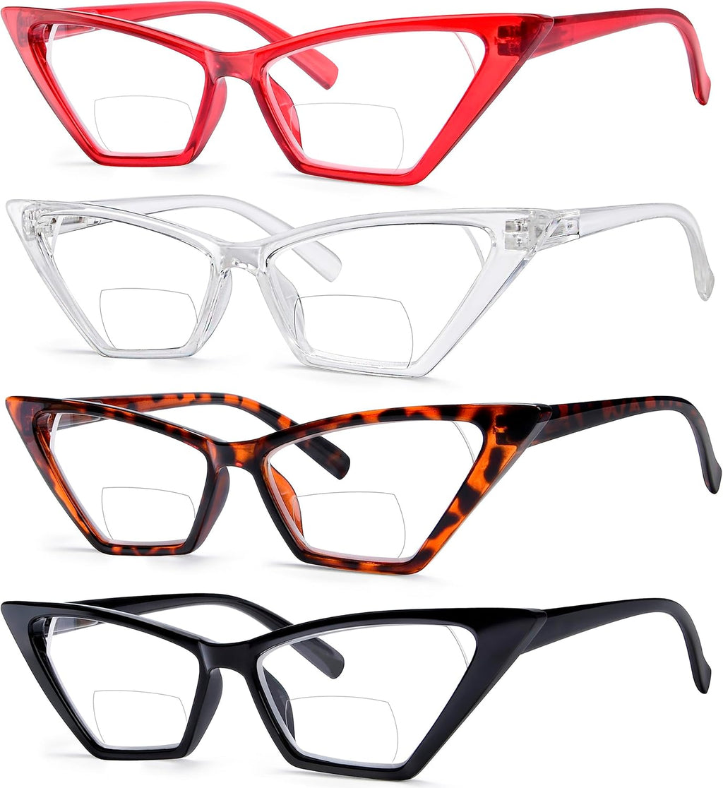 Eyekepper 4-pack Bifocal Reading Glasses Women Cat Eye Oversized Bi-focal Readers