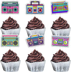 18Pcs Boombox Cupcake Toppers - 80s 90s Theme Party Decorations - Retro 90's 80’s Cake Picks - Happy Birthday Party Supplies