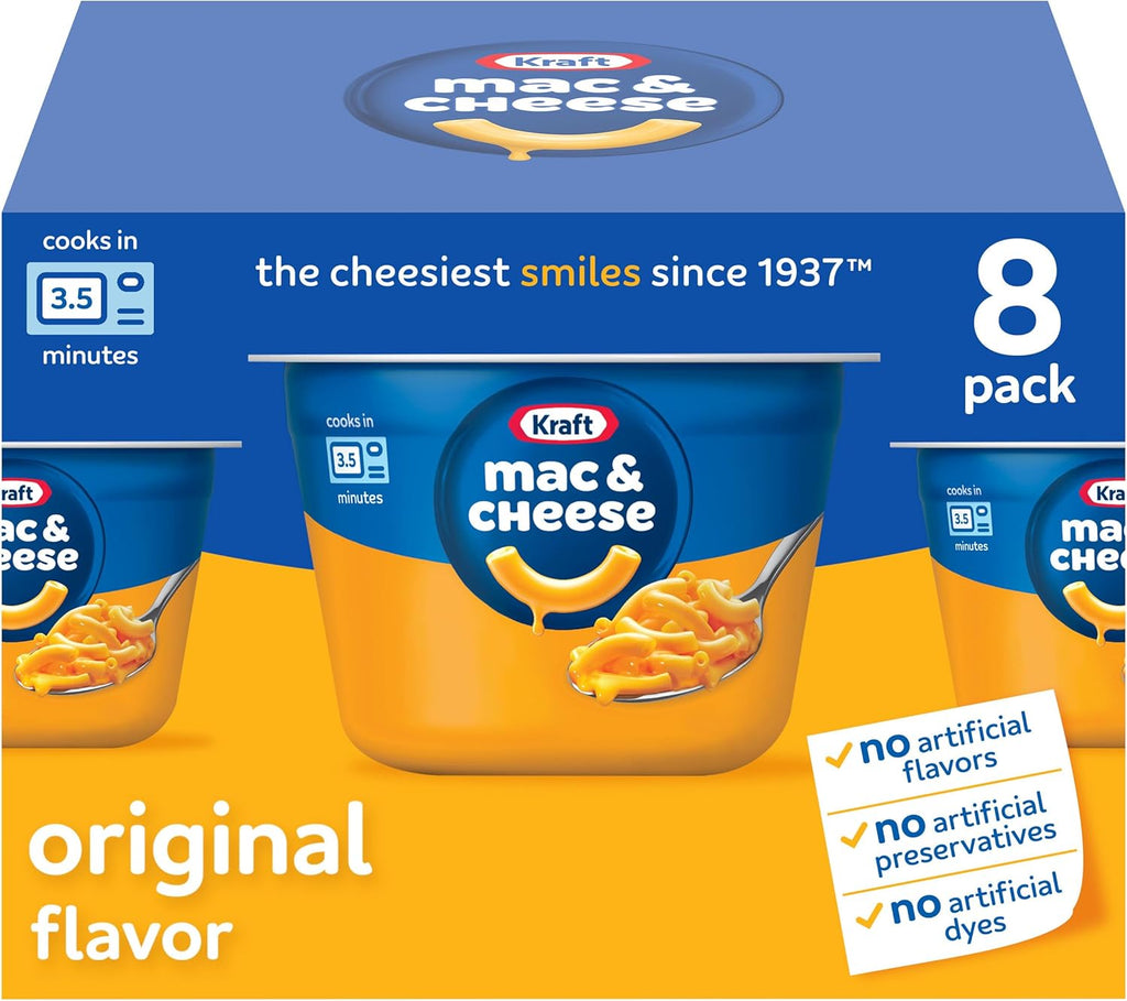 Kraft Mac and Cheese, 8 Cups, for Easy Dinner or Dinner Sides, Original Flavor, No Artificial Flavors, Preservatives or Dyes, 2.05 oz